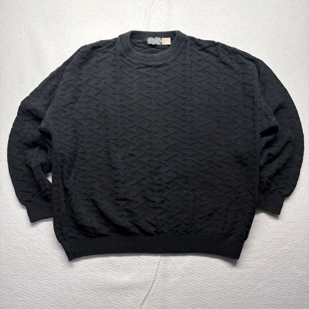 Vintage 90s Members Only D Knit Cable Sweater Coogi Style Black Men’s XL USA